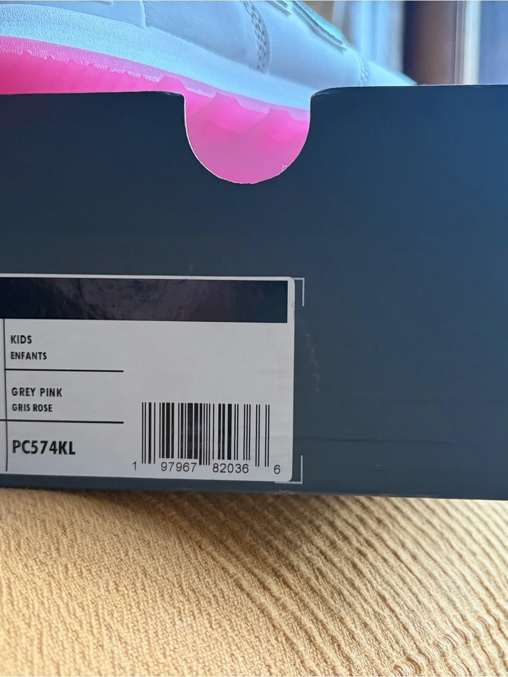 New Balance Kids White Sneakers with Pink Sole and Rainbow Lining 3 WIDE